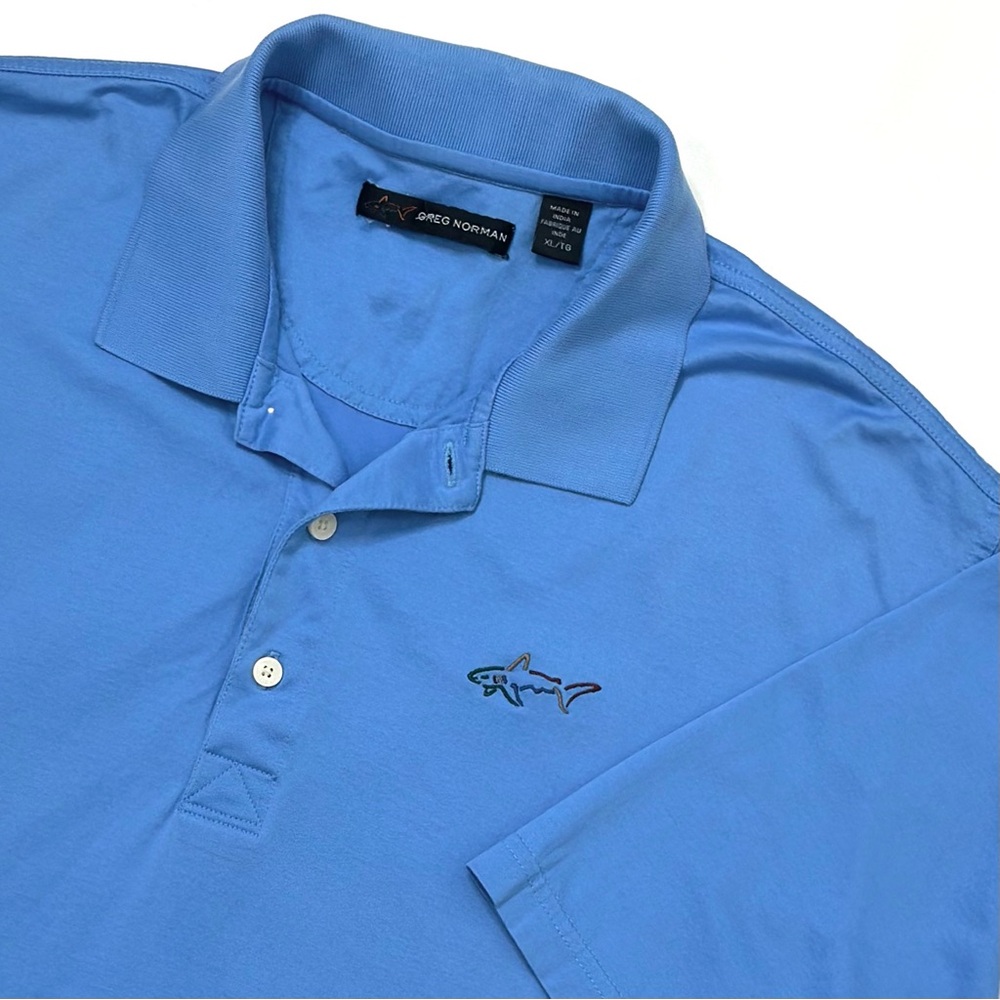 Greg Norman Shark Logo Short Sleeve Golf Polo Blue Mens XL